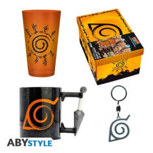 Gift Pack Premium - Naruto - XXL Glass + Keyring 3D+ Mug 3D Konoha - 19 cm